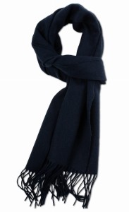 Solid dark navy wool scarf. Chunky and delicate, finished with fringes along the edge