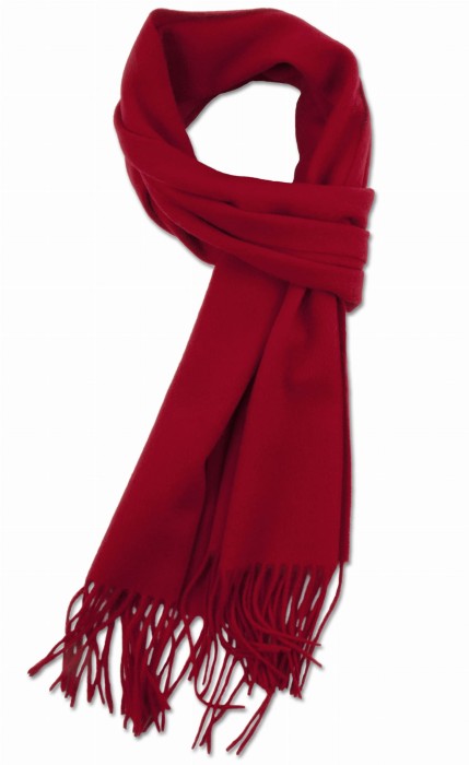 Solid red wool scarf. Chunky and delicate, finished with fringes along the edge