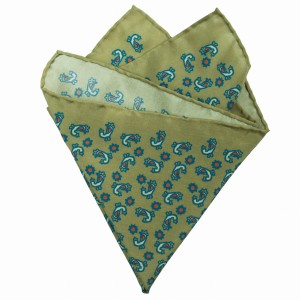 Oliwkowa jedwabna poszetka w wielobarwny wzór paisley PS3143.jpg