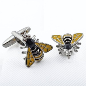 Cufflinks Bees with yellow enamel on the winds SP1522a.jpg