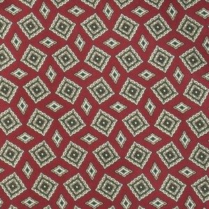 Dark red ascot with a geometric pattern in yellow and green rhombuses pattern