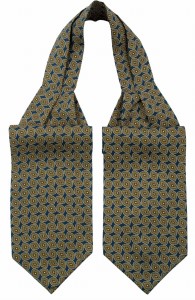 Navy blue ascot with yellow and orange medallions