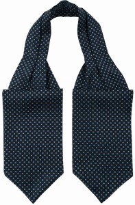 Navy blue ascot with a fine floral pattern