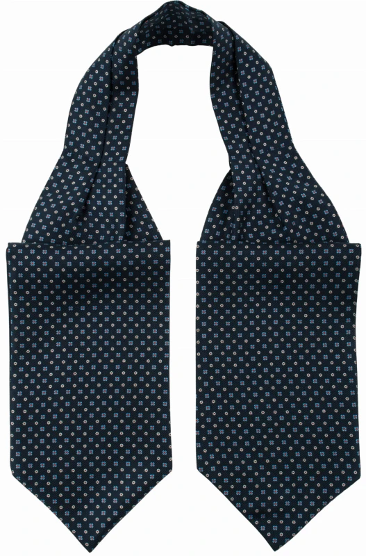 Navy blue ascot with a fine floral pattern