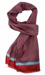Red silk scarf with a blue and blue floral pattern
