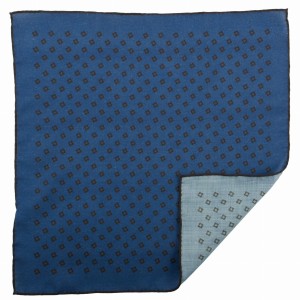 Large dark blue wool pocket square with a brown geometric pattern PW3164a.jpg