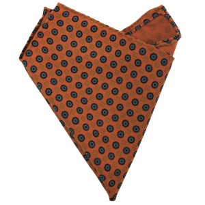 Orange wool pillowcase with plant-geometric pattern