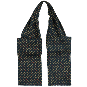 Black silk ascot with white and golden paisley pattern FS1836