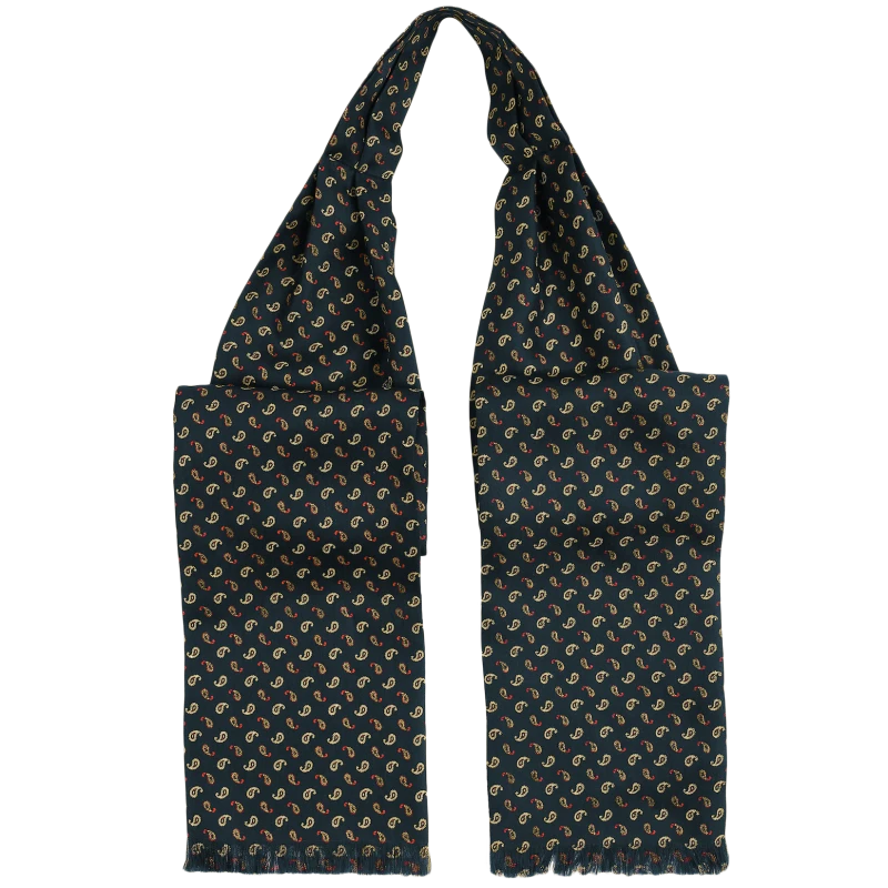Black silk ascot with white and golden paisley pattern FS1836