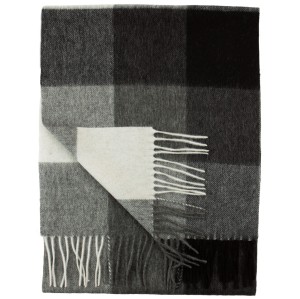 Wool and cashmere scarf with a white, gray and black windowpane pattern