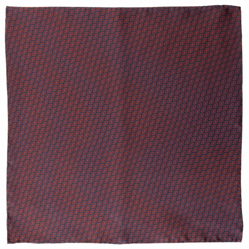Silk navy blue pocket square with small rhombuses in wine red color PS3987a.jpg