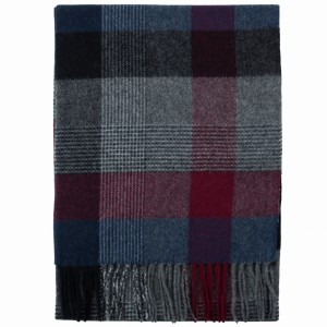 Wełniano-kaszmirowy szalik w bordowo-granatowy wzór windowpane