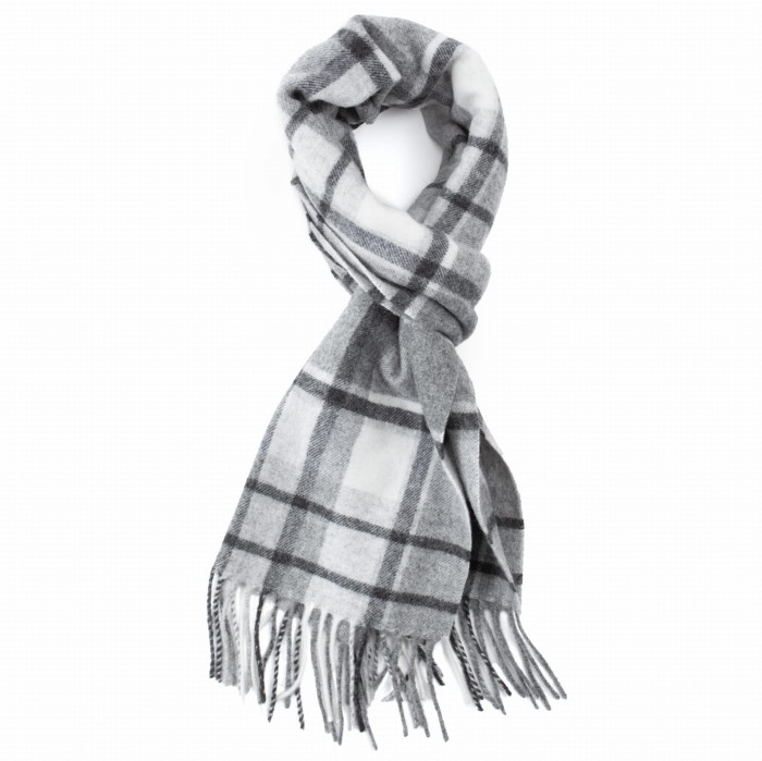 Monochrome checked wool and cashmere scarf