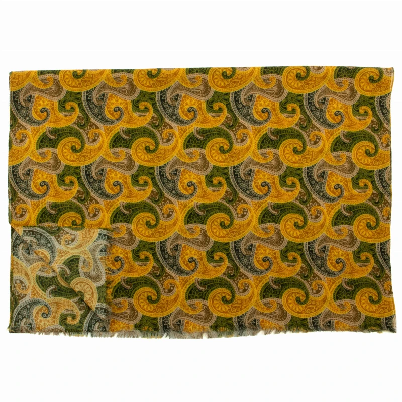 Yellow and green wool scarf with an oriental pattern