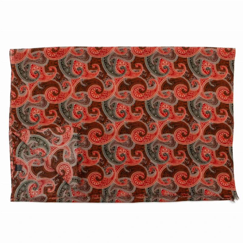 Burgundy woolen scarf with an oriental pattern
