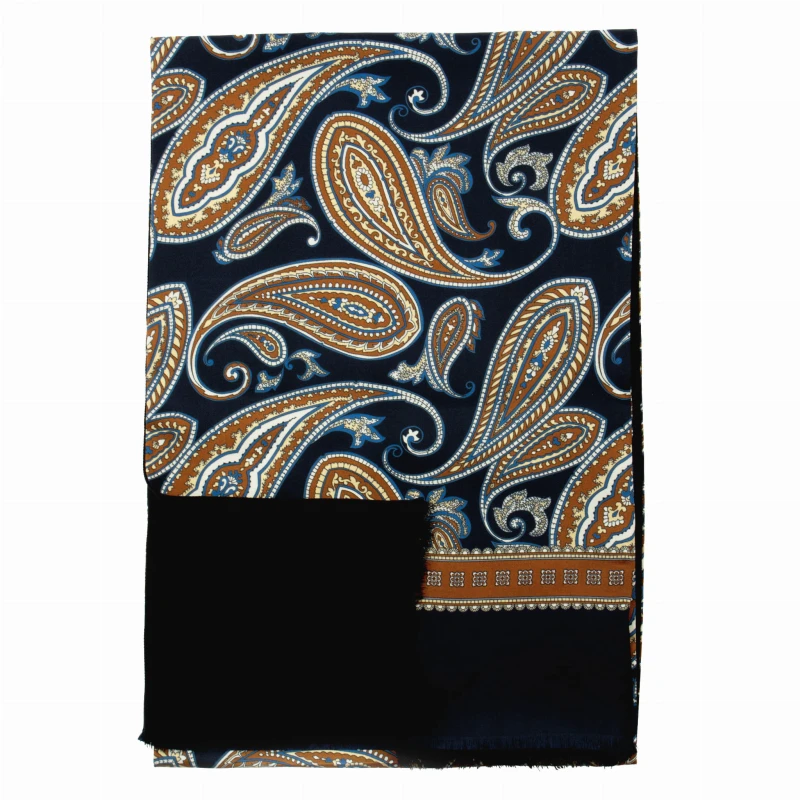 Navy blue silk paisley scarf with wool lining