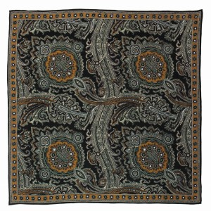 Black silk pocket square with an oriental pattern