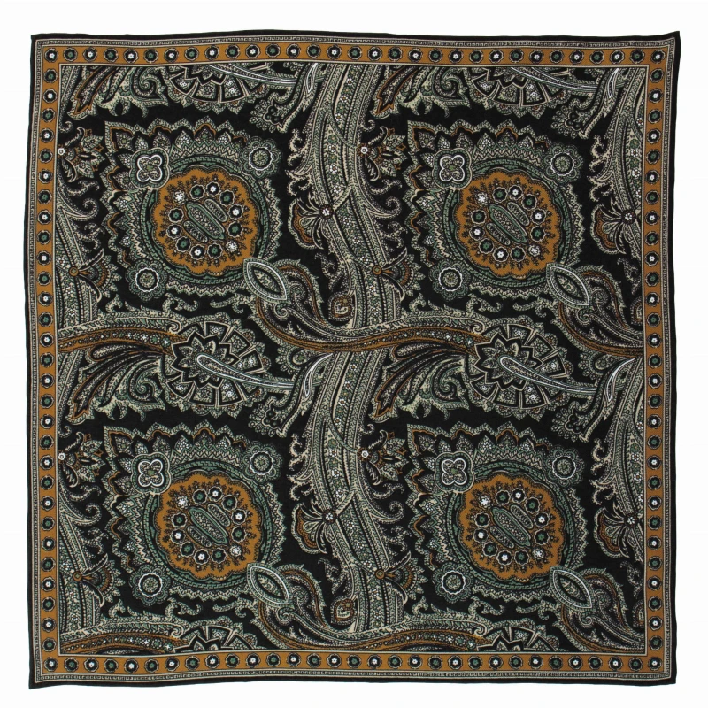 Black silk pocket square with an oriental pattern