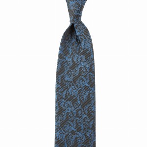 Silk graphite jacquard tie with blue colored  horses