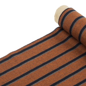 Orange cashmere tie with gray and navy blue stripes