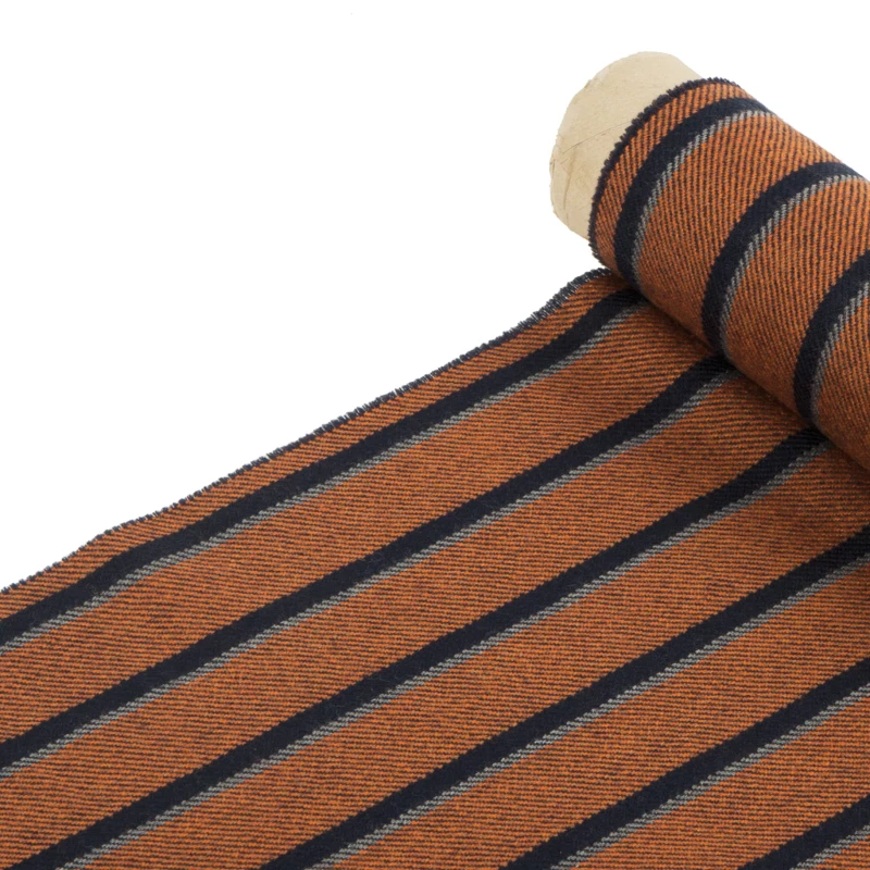 Orange cashmere tie with gray and navy blue stripes