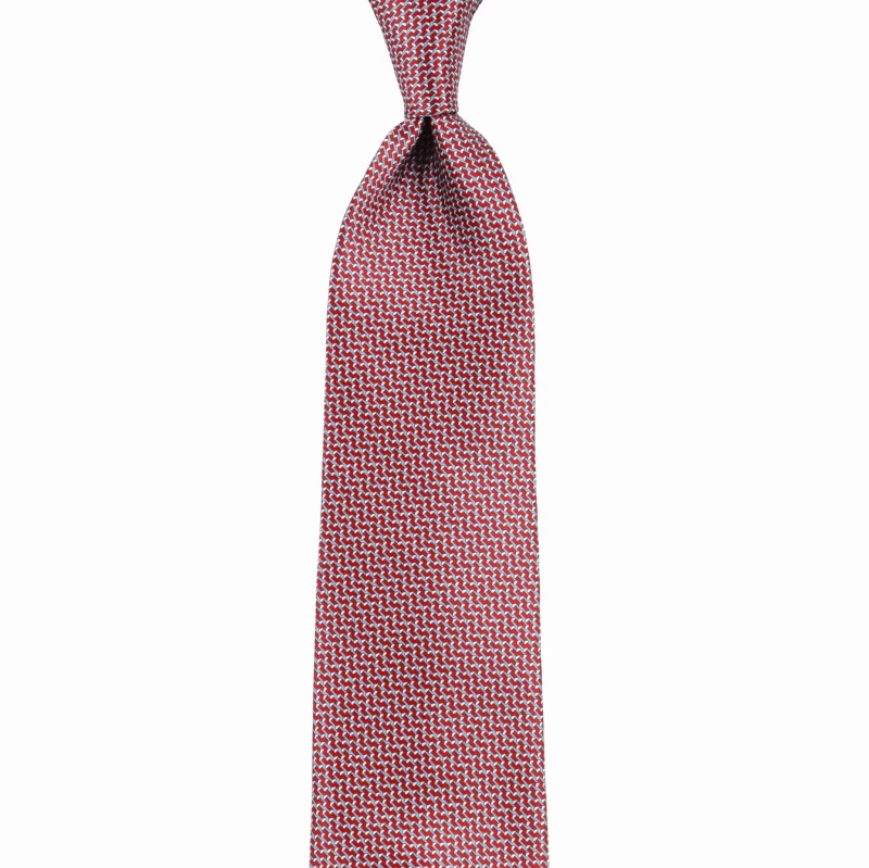 Red silk printed tie with a small pattern