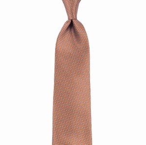 Orange printed silk tie with a small pattern