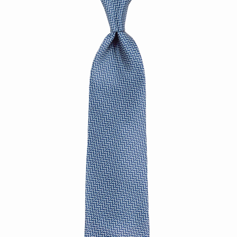 Navy blue silk printed tie with a small pattern