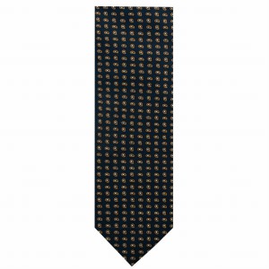 Dark navy blue silk tie with a fine paisley pattern