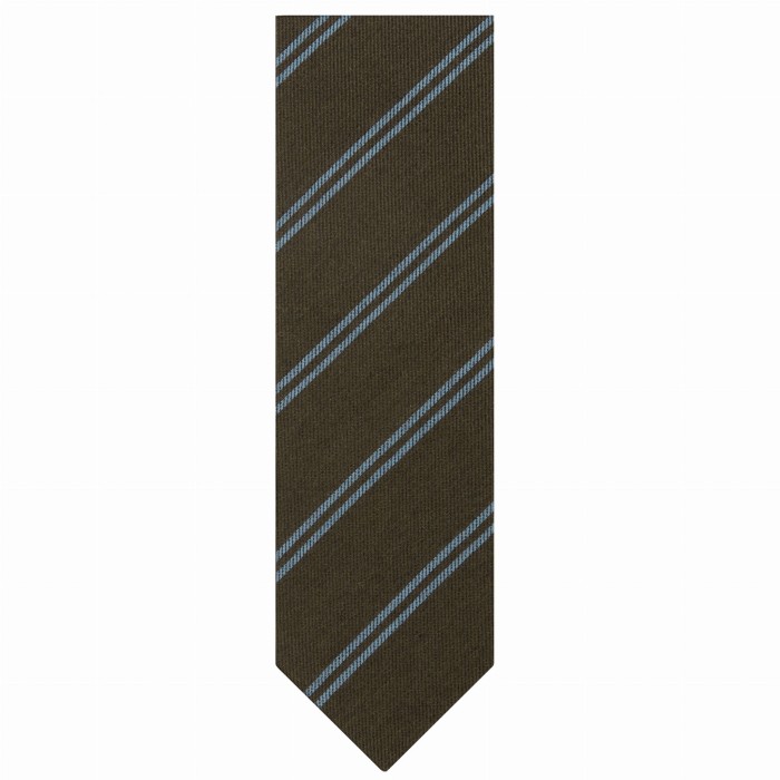 Khaki cashmere tie with blue stripes