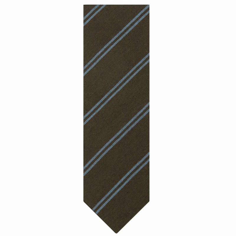 Khaki cashmere tie with blue stripes