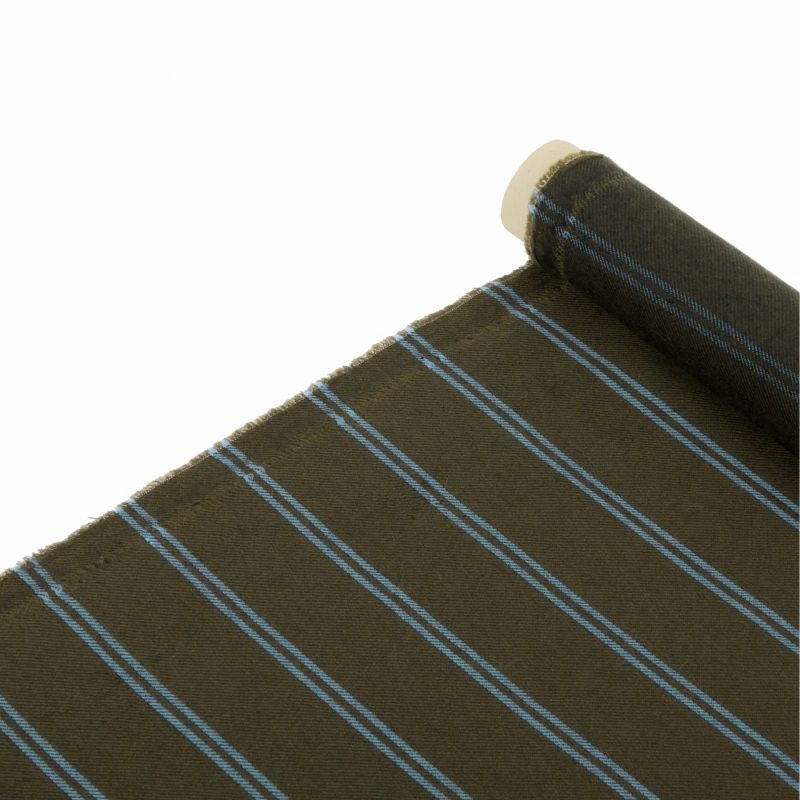 Khaki cashmere tie with blue stripes