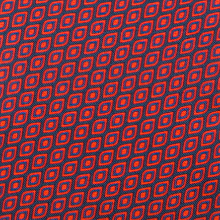 Silk navy blue ascot with rhomboids and small squares in red color