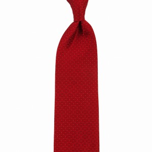 Red silk tie with a small geometric pattern