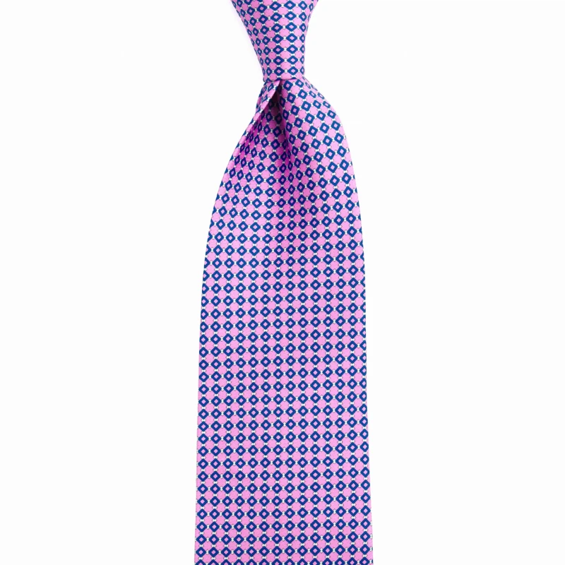 Pink silk tie with a geometric pattern
