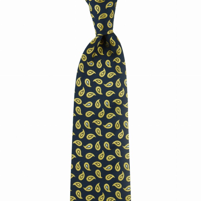 Navy blue silk jacquard tie with a paisley pattern