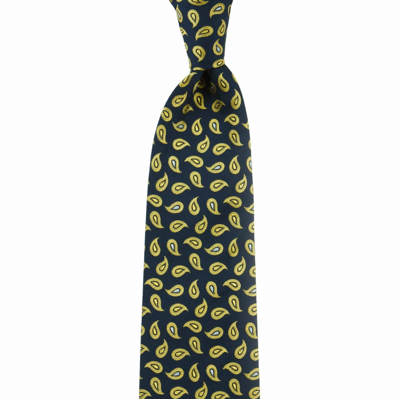 Navy blue silk jacquard tie with a paisley pattern