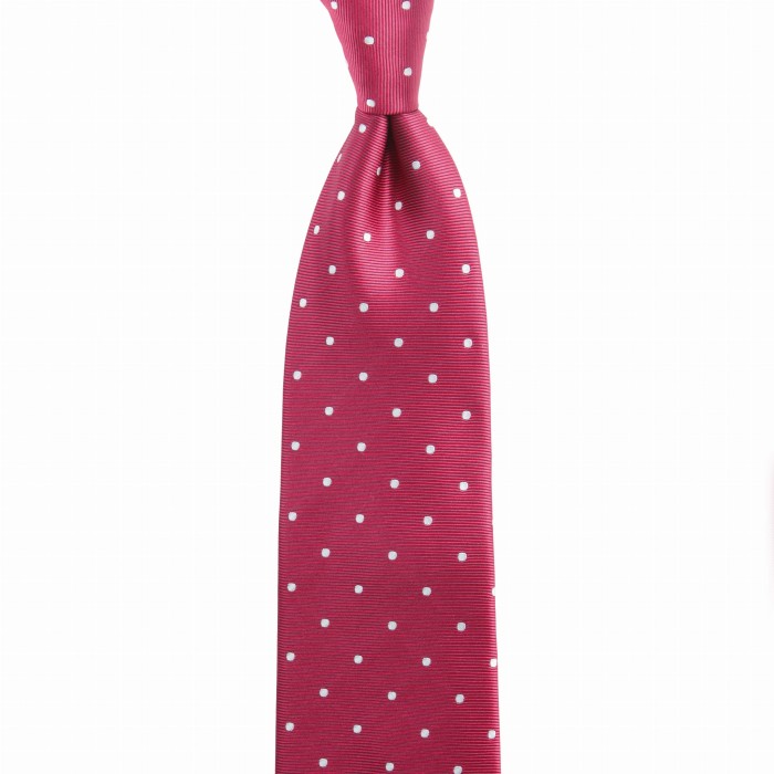 Pink silk jacquard tie with white polka dots