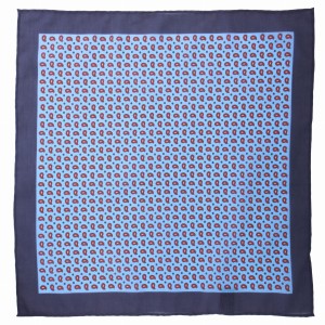 Navy blue cotton and silk pocket square with a paisley pattern