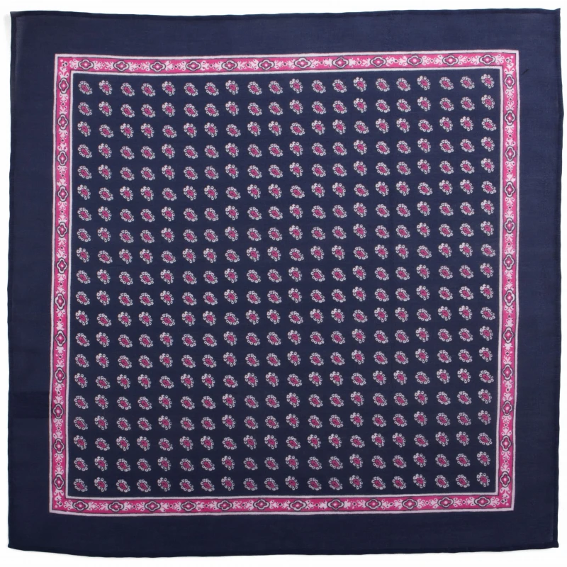 Navy blue cotton and silk pocket square with a paisley pattern PCS4062a.jpg