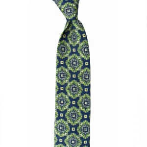 Navy blue silk tie with large medallions