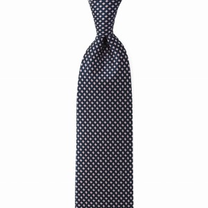 Dark navy silk jacquard tie with pink and white squares