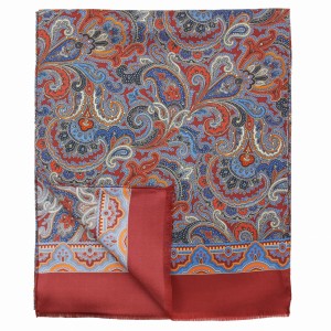 Thin burgundy silk scarf with a paisley pattern