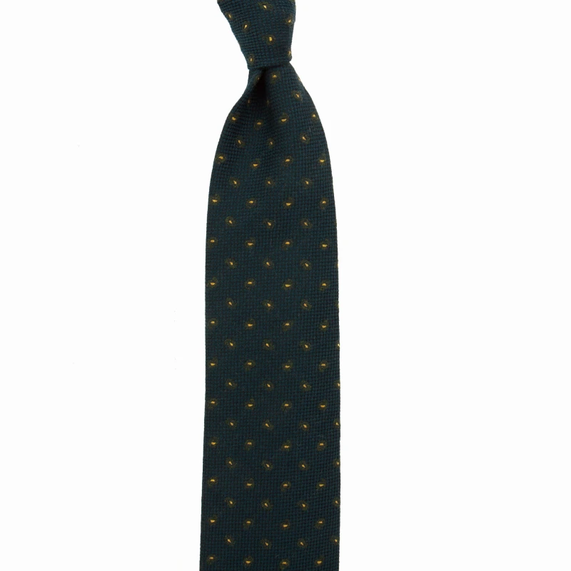 Navy blue woolen tie with a paisley pattern