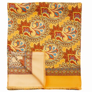 Yellow silk scarf with an oriental pattern
