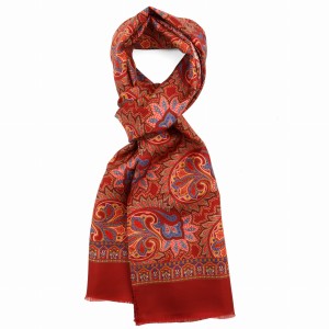 Bordowy jedwabny szalik  w duży wzór paisley