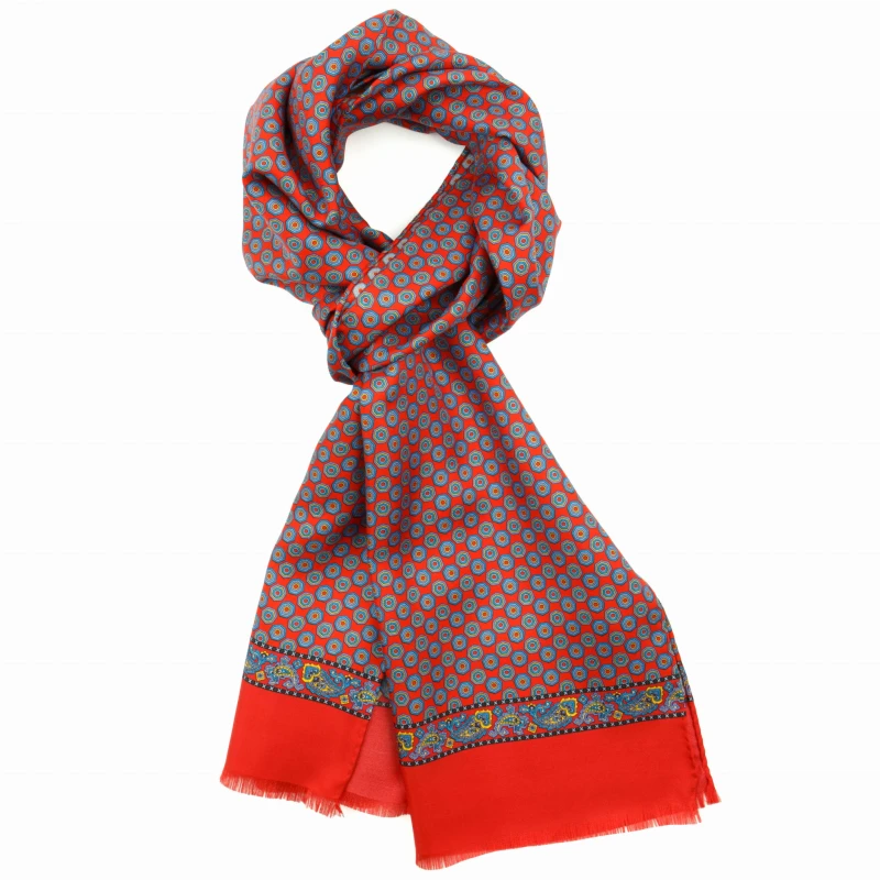 Bright red silk scarf with medallions