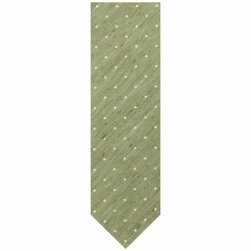 Khaki silk and linen tie with silver dots