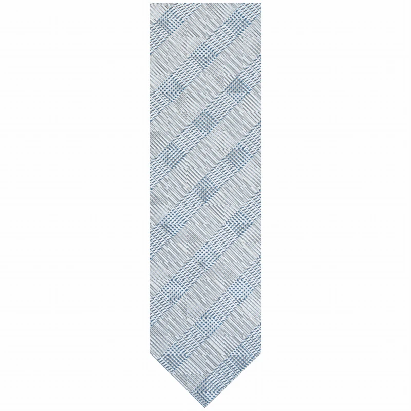 Blue jacquard tie with a structured check pattern