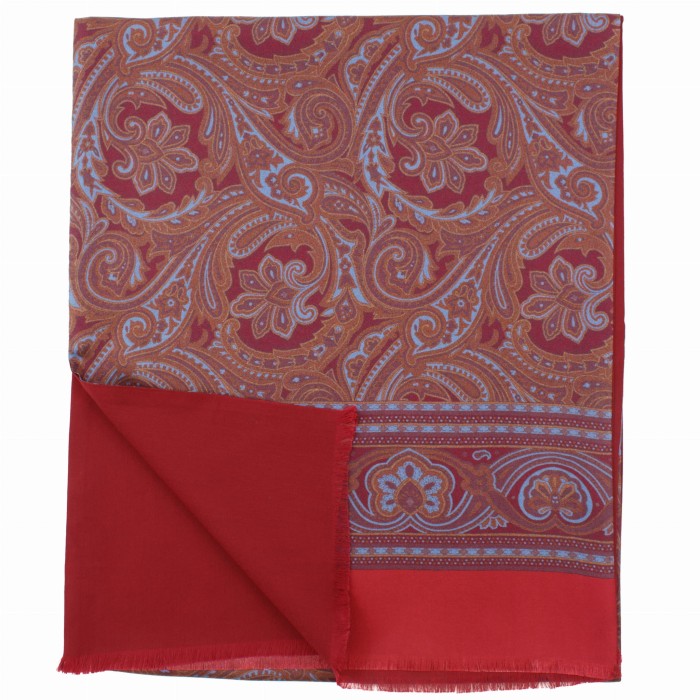 Burgundy scarf with blue oriental pattern and wool lining SSWT4131a.jpg